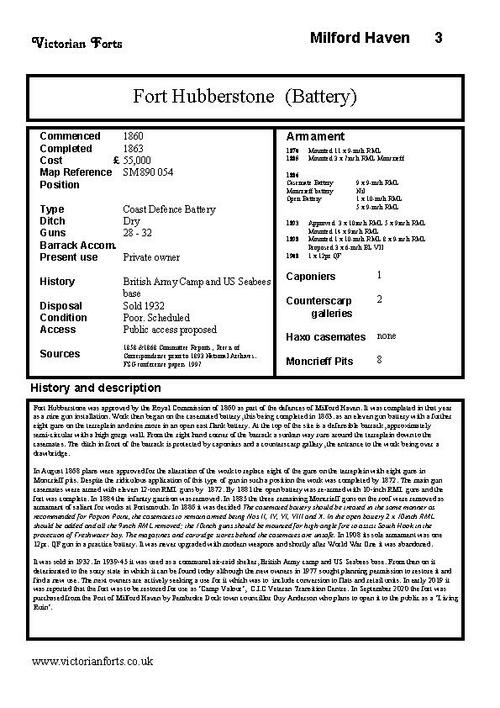 Hubberstone Fort datasheet